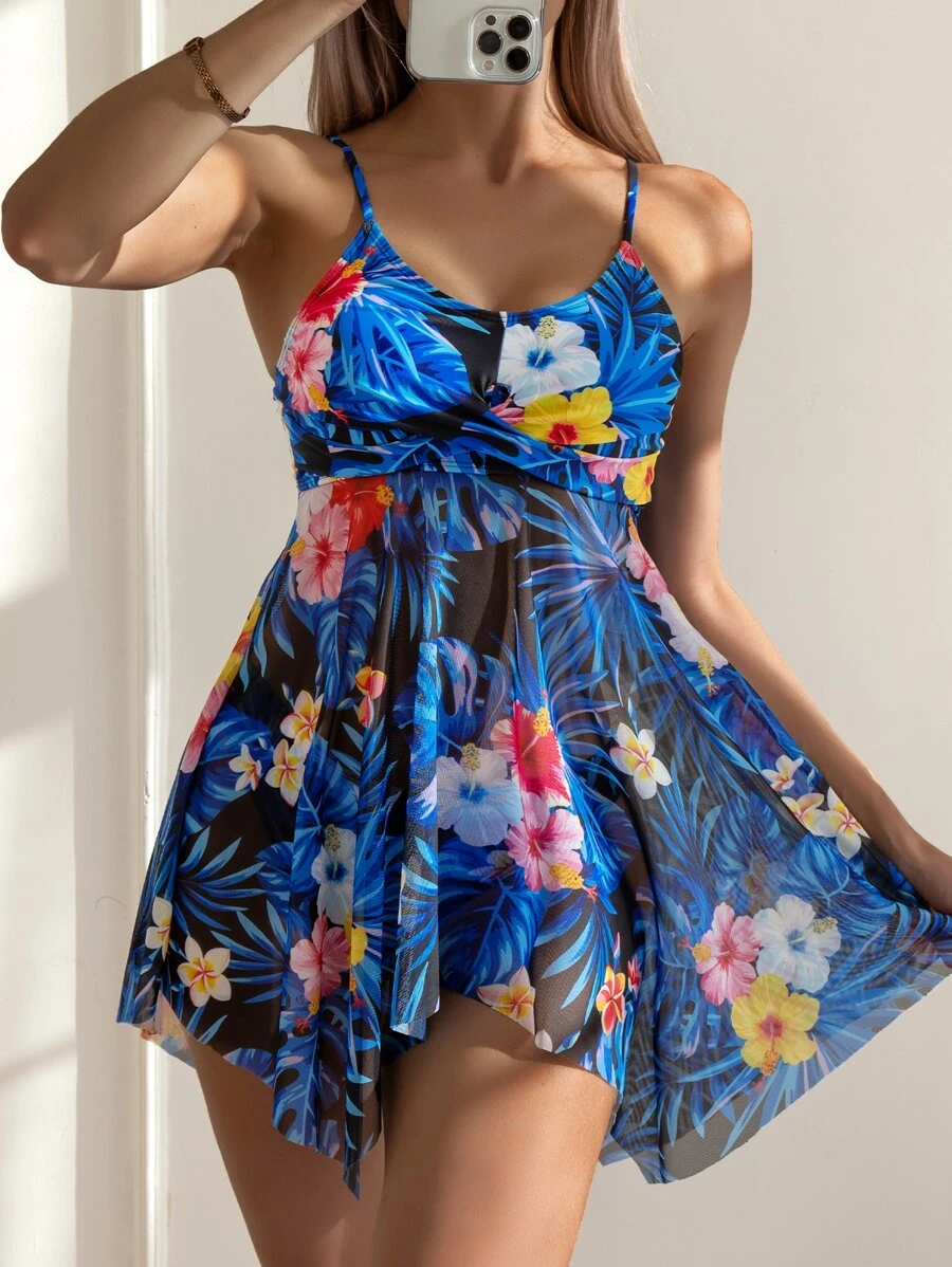 热带印花手帕下摆泳衣夏季海滩 - 彩色 - 查看 1