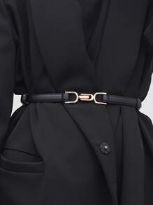 1 chiếc thắt lưng da PU mỏng có khóa chữ H có thể điều chỉnh dành cho nữ, phù hợp với váy và áo khoác, thiết kế tối giản - màu đen - Xem 10