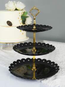 1pc 3 Layer Tray, Minimalist Black Plastic Candy Cake Holder For Desk Cake Stand Cake Decorations Cupcake Standcake Decorcake Holder - Black - View 1
