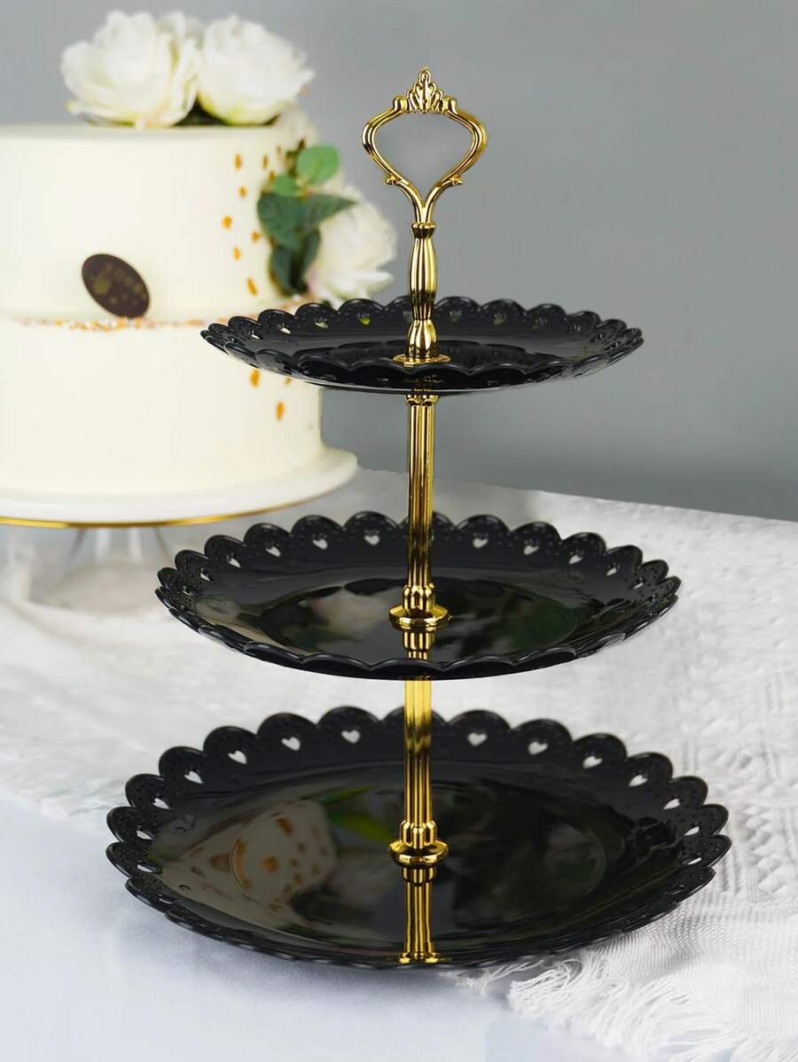 1pc 3 Layer Tray, Minimalist Black Plastic Candy Cake Holder For Desk Cake Stand Cake Decorations Cupcake Standcake Decorcake Holder - Black - View 1