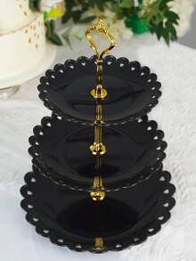 1pc 3 Layer Tray, Minimalist Black Plastic Candy Cake Holder For Desk Cake Stand Cake Decorations Cupcake Standcake Decorcake Holder - Black - View 4