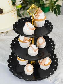 1pc 3 Layer Tray, Minimalist Black Plastic Candy Cake Holder For Desk Cake Stand Cake Decorations Cupcake Standcake Decorcake Holder - Black - View 5
