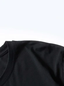 ROMWE MEN Street Life Guys Slogan Floral Graphic Drop Shoulder Tee - Black - View 4