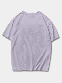 ROMWE MEN Hombres Camiseta con estampado de dibujos animados y letra - Púrpura malva - Ver 2