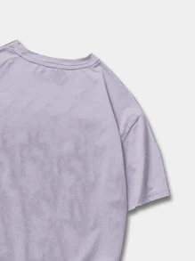 ROMWE MEN Hombres Camiseta con estampado de dibujos animados y letra - Púrpura malva - Ver 3