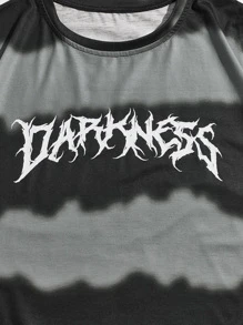 ROMWE MEN Grunge Punk Nam Nhuộm buộc Đồ họa Chữ cái Áo thun - Màu xám đen - Xem 3