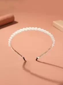 1件新款珍珠装饰新娘发箍，手工编织结皇冠发箍，女士优雅头饰，情人节配饰 - 白色 - 查看 1