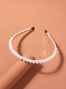 1件新款珍珠装饰新娘发箍，手工编织结皇冠发箍，女士优雅头饰，情人节配饰 - 白色 - 查看 2