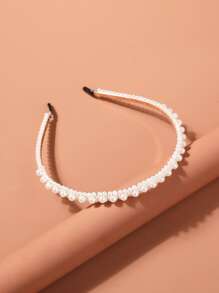 1件新款珍珠装饰新娘发箍，手工编织结皇冠发箍，女士优雅头饰，情人节配饰 - 白色 - 查看 4