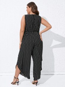 SHEIN Clasi Plus Polka Dot Print Asymmetrical Hem Jumpsuit - Black and White - View 2