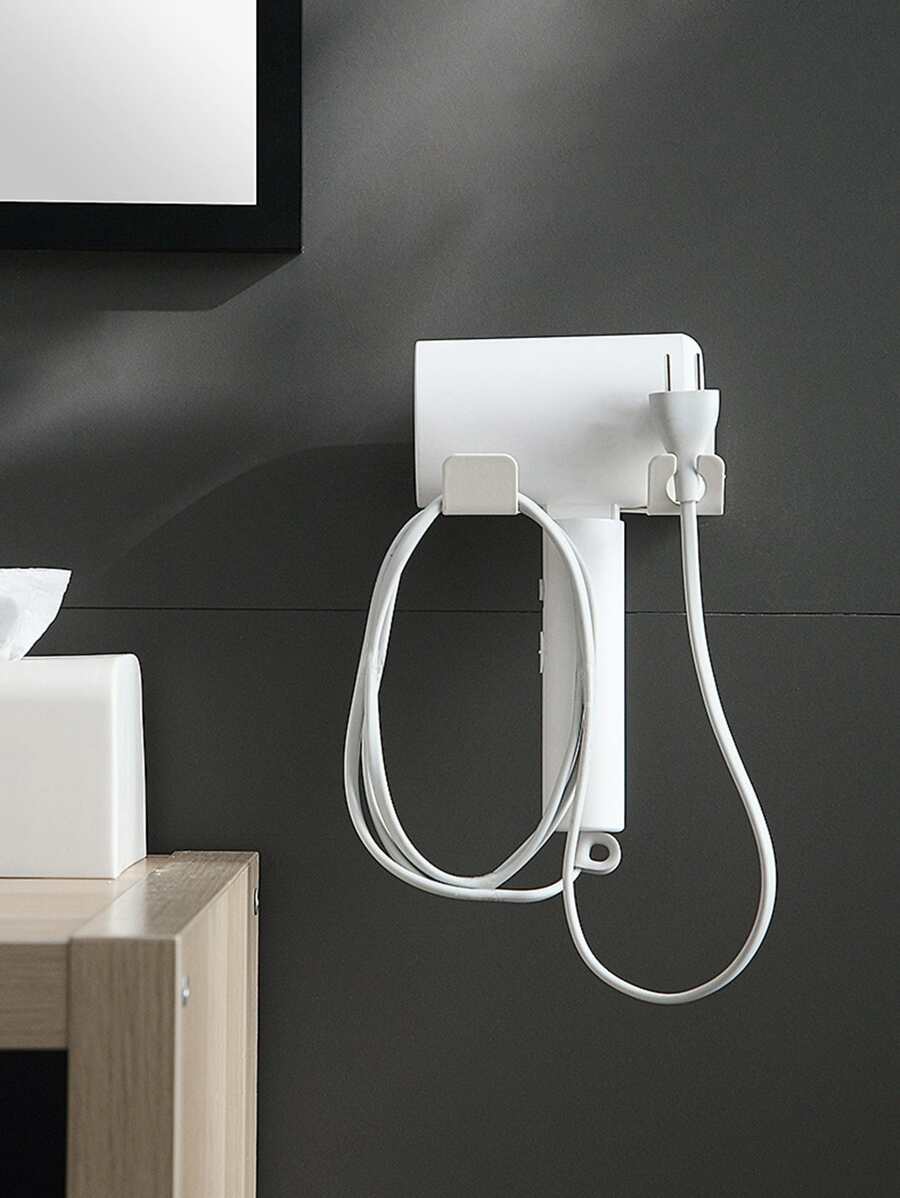 1入組鐵吹風機支架極簡主義白色壁掛式浴室吹風機架