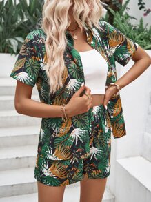 Breezaya Bộ đồ hai mảnh nữ Nút phía trước Nhiệt đới Boho - màu đen - Xem 3