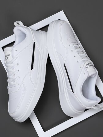 Men's Sports Shoes, Lace-up Casual Fashionable Sneakers, Unique Style Cool Skateboard Shoes, Round Toe White Shoes