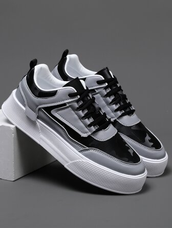 Men Two Tone Lace Up Sneakers, Sporty Skate Shoes For Outdoor