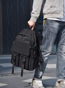 Men Release Buckle Decor Casual Daypack - Black - View 2