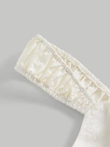 SHEIN MOD Grommet Lace Up Jacquard Wide Strap Top - White - View 3