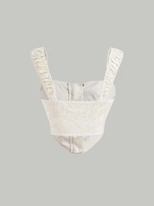 SHEIN MOD Grommet Lace Up Jacquard Wide Strap Top - White - View 2