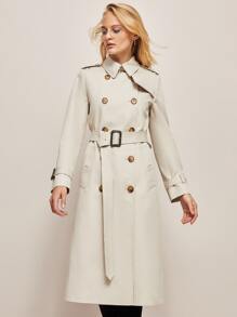JAZZEVAR Double Button Belted Trench Coat - Beige - View 1
