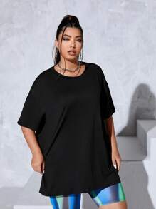 Flirla Plus Butterfly & Skull Print Drop Shoulder Tee - Black - View 2