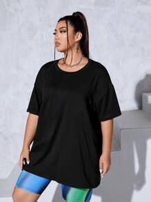 Flirla Plus Butterfly & Skull Print Drop Shoulder Tee - Black - View 3