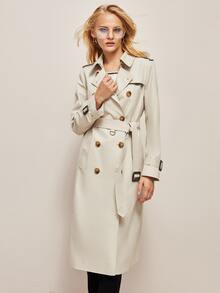 JAZZEVAR Double Button Belted Trench Coat - Beige - View 4