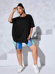 Flirla Plus Butterfly & Skull Print Drop Shoulder Tee - Black - View 5