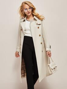 JAZZEVAR Double Button Belted Trench Coat - Beige - View 6