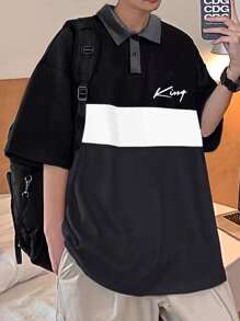 Manfinity Men Letter Graphic Colourblock Polo Shirt - Multicolor - View 1