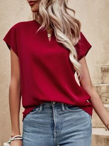 SHEIN LUNE Blusa unicolor de manga murciélago - Burdeos - Ver 1