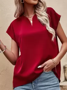 SHEIN LUNE Blusa unicolor de manga murciélago - Burdeos - Ver 3