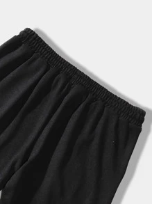 ROMWE MEN Hombres Pantalones deportivos con letra japonesa & con estampado de dragón de cintura con cordón - Negro - Ver 5