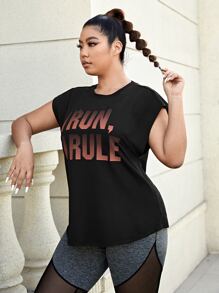 Plus Slogan Graphic Sports Tee - Black - View 3