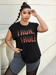 Plus Slogan Graphic Sports Tee - Black - View 4