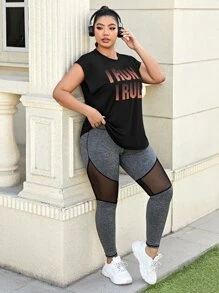 Plus Slogan Graphic Sports Tee - Black - View 5