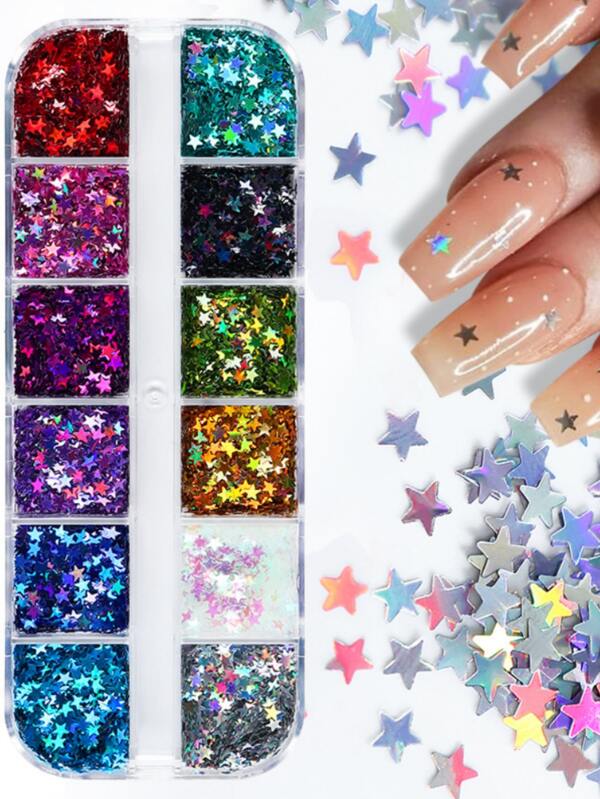 1 Caixa Holográfica Design de Estrela Decoração de Unhas com Lantejoulas, Encantos de Unhas DIY, Gemas de Unhas, Suprimentos para Unhas