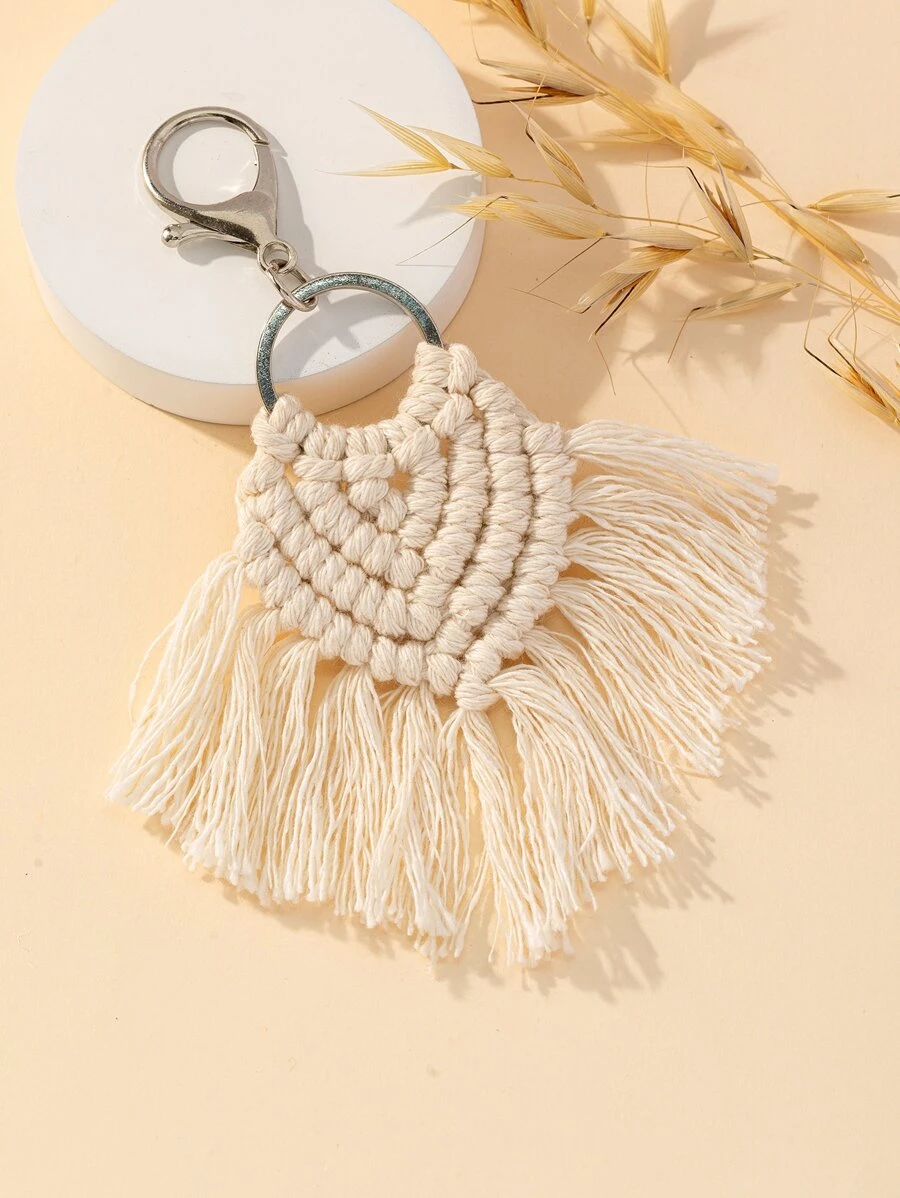 女士手提包編織掛飾,心形裝飾 - 米色 - 查看 1