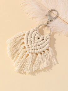 女士手提包編織掛飾,心形裝飾 - 米色 - 查看 2