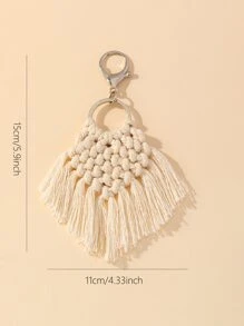 女士手提包編織掛飾,心形裝飾 - 米色 - 查看 3