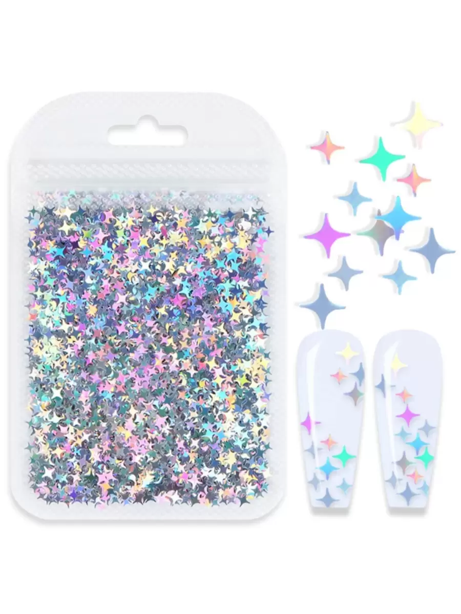1 袋 2G 四角星全息美甲亮片 DIY 饰品指甲配件闪光星形亮片美容美甲沙龙装饰指甲宝石指甲用品