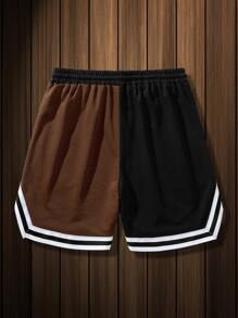 Aesthetic Post Sporsity寬鬆版型男士雙色字母圖案條邊束腰籃球短褲運動休閒款 - 彩色 - 查看 2