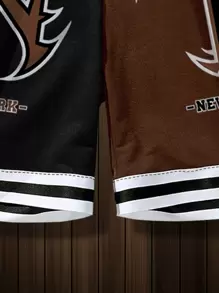 Aesthetic Post Sporsity寬鬆版型男士雙色字母圖案條邊束腰籃球短褲運動休閒款 - 彩色 - 查看 4