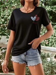 SHEIN LUNE Heart & Letter Graphic Tee - Black - View 5