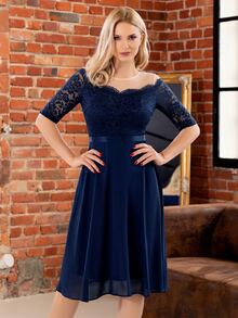 MIUSOL Off Shoulder Lace Bodice Dress - Navy Blue - View 5