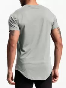 Manfinity Fitness Men Solid Curved Hem Sports Tee Workout Tops Basic T Shirt - Light Grey - View 2