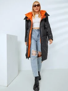 MIEGOFCE 字母带拉链连帽夹棉大衣 - 黑色 - 查看 3