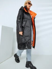 MIEGOFCE 字母带拉链连帽夹棉大衣 - 黑色 - 查看 4