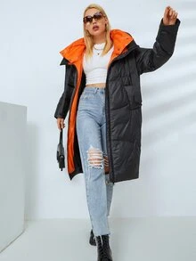 MIEGOFCE 字母带拉链连帽夹棉大衣 - 黑色 - 查看 5