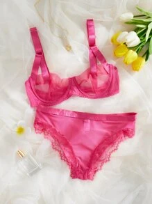 Set de lencería con encaje en contraste con aro - Rosa Fucsia - Ver 1