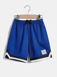 SHEIN Toddler Boys Letter Patched Detail Contrast Binding Drawstring Waist Shorts - Royal Blue - View 1