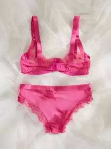 Set de lencería con encaje en contraste con aro - Rosa Fucsia - Ver 2